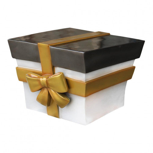 16" Silver, Grey With Gold Bow Gift Box