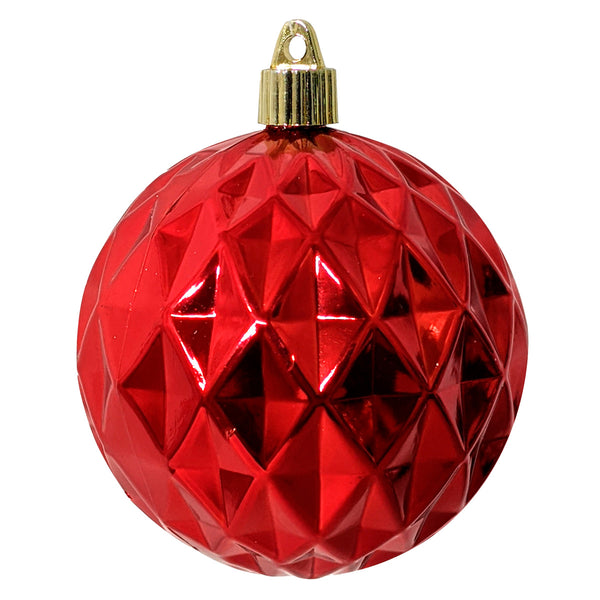 4" (100mm) Commercial Shatterproof Ball Ornament Shiny Sonic Red Diamond, 4 per Bag, 12 Bags per Case, 48 Pieces