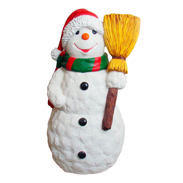 Snowman with Scarf, Santa Hat and Broom