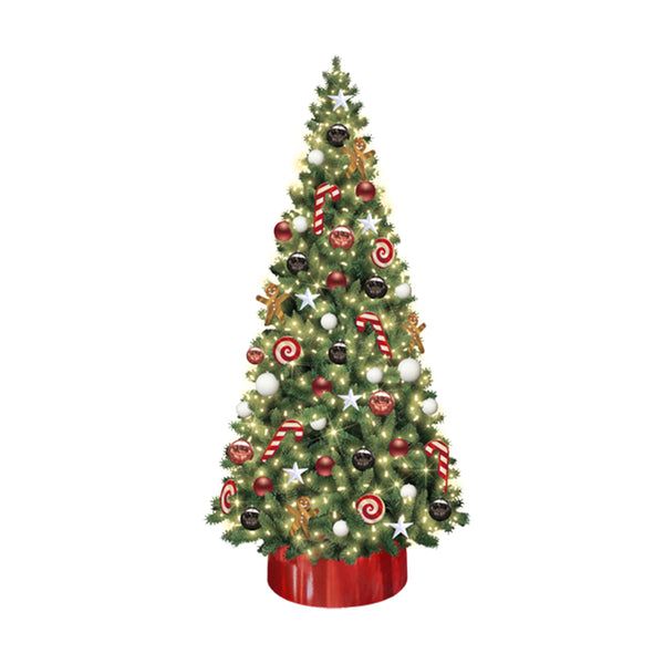 3D Tree w/Base, Green Branches, Red and White Balls, and Ornaments 18.4