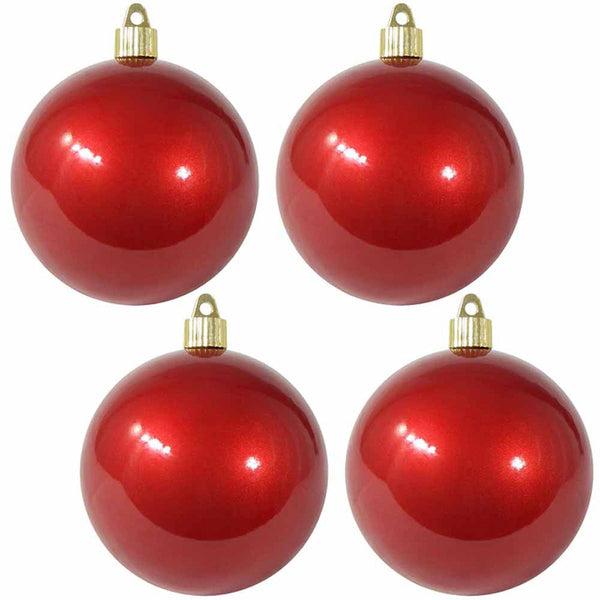 4" (100mm) Commercial Shatterproof Ball Ornament, Candy Red, 4 per Bag, 12 Bags per Case, 48 Pieces