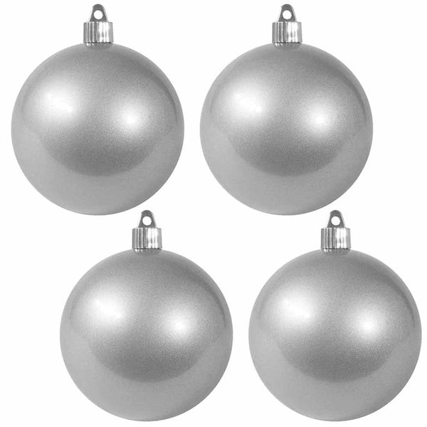 4" (100mm) Commercial Shatterproof Ball Ornament, Candy Silver, 4 per Bag, 12 Bags per Case, 48 Pieces