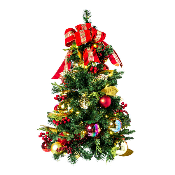 Designer Collection, Pre-Decorated Mini Tree, 36", Red and Gold, Warm White (WW) LED Mini Lights, Each