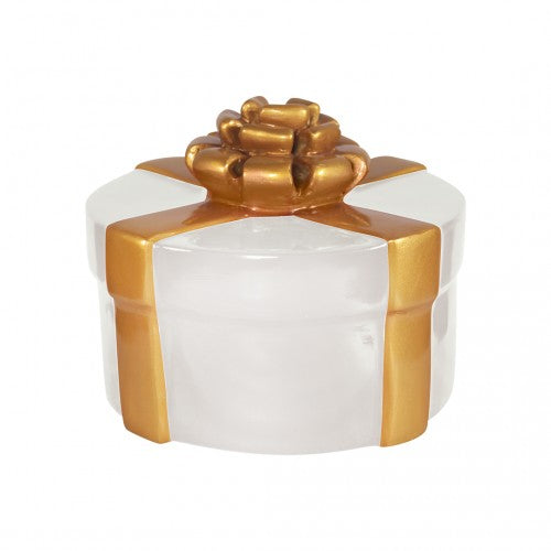 9.84" Round Gift Box White with Gold Bow and Ribbon