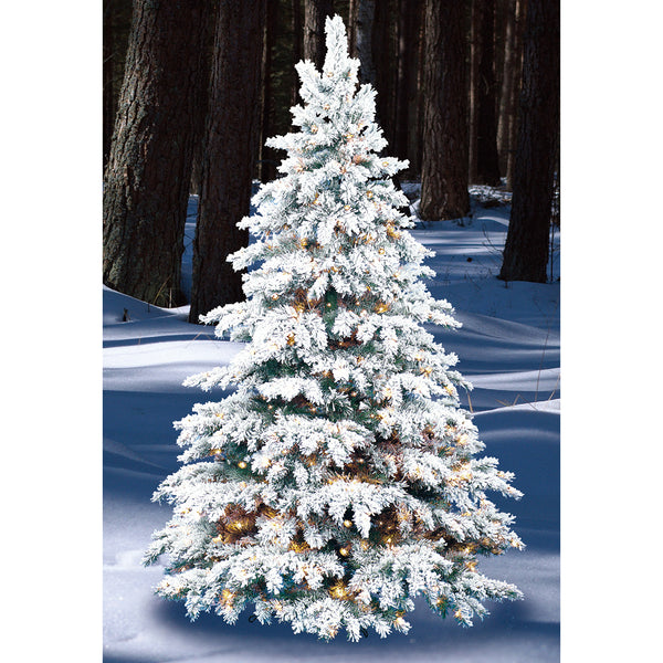 8' Flocked Silvertip Tree, Glow WW LED, One Plug Pole