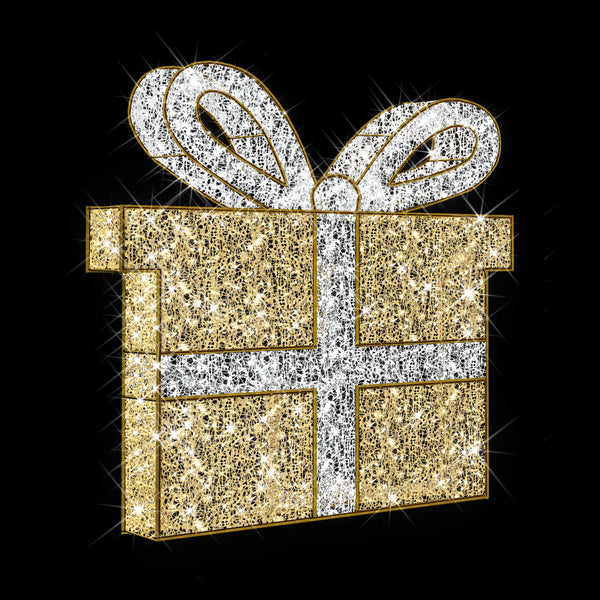 3D Gift Box, Gold/White, WW LED, Medium 6.5'