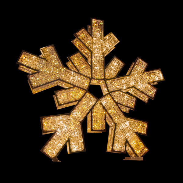 3D Gold 2 Sided Snowflake, WW LED Lights, Large, L: 82.8" x W: 13.2" x H: 79.2"