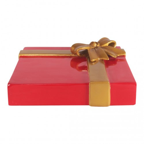 13.77" Flat Gift Box Red with Gold Bow and Ribbon