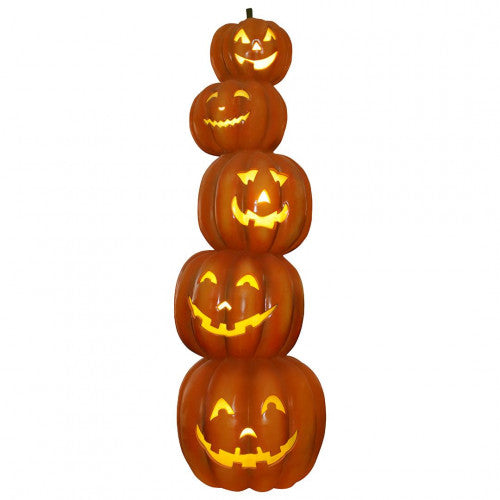 Halloween 5 Carved Pumpkin (Jack-o'-lanterns) Tower With Light