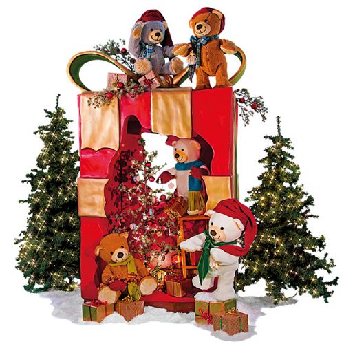 Teddy Bears with Christmas Parcel.