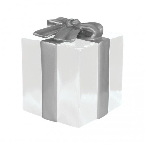 7.87" Rectangle Gift Box White with Silver Bow and Ribbon