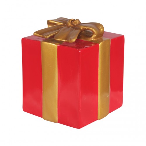 7.87" Rectangle Gift Box Red with Gold Bow and Ribbon