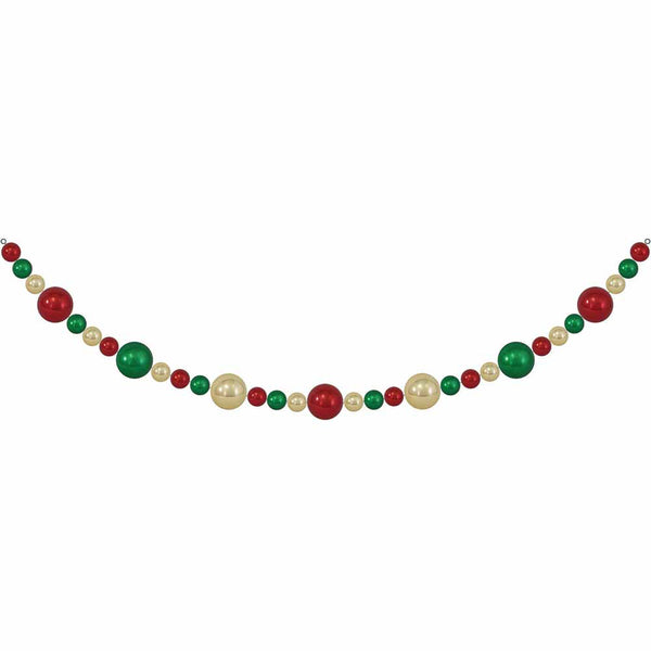 10' Giant Commercial Shatterproof Ball Garland, Gold/Green/Red, Case, 1 Piece