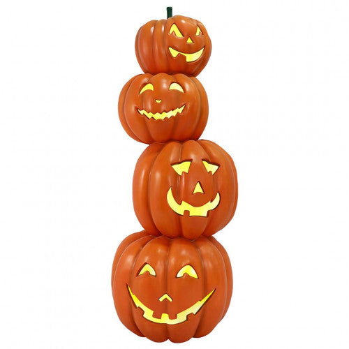 Halloween 4 Carved Pumpkin (Jack-o'-lanterns) Tower with Light