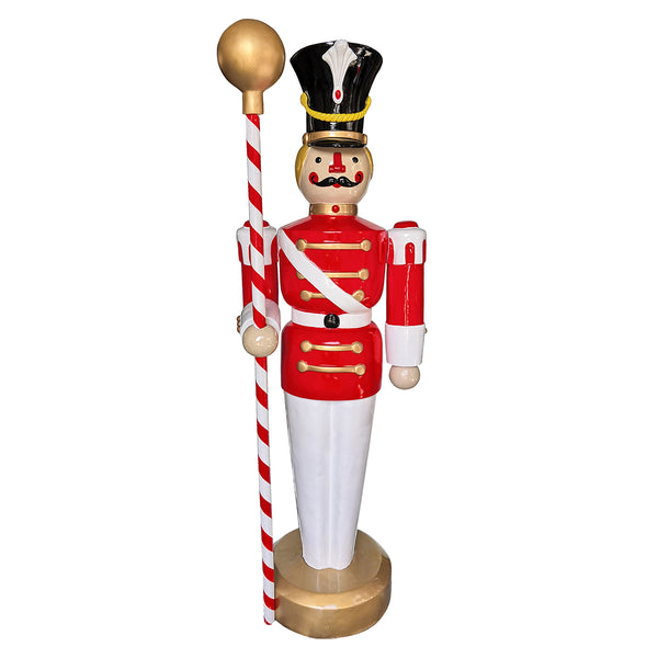 Red and White Toy Soldier with Drum Major's Mace, L: 79" x W: 23" x H: 23"