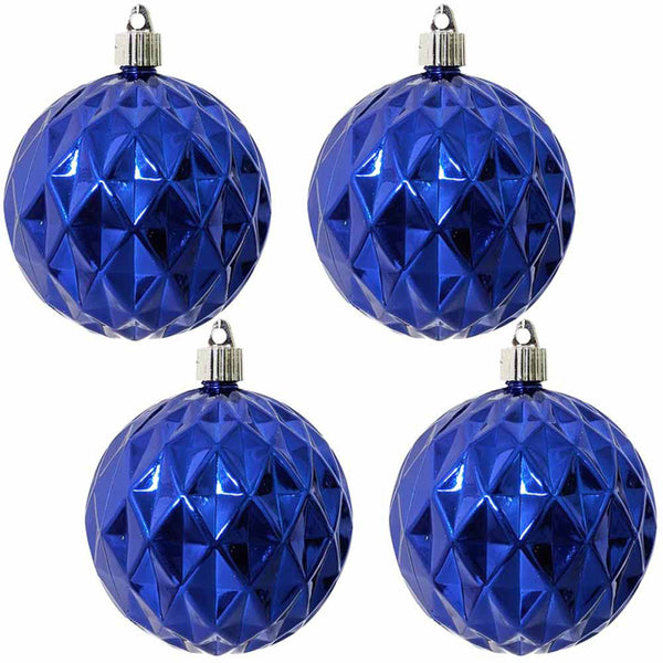 4" (100mm) Commercial Shatterproof Ball Ornament, Shiny Azure Blue Diamond, 4 per Bag, 12 Bags per Case, 48 Pieces