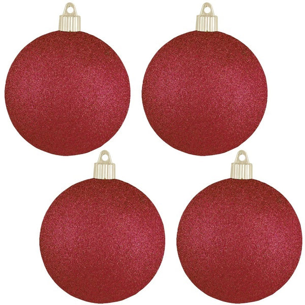 4" (100mm) Commercial Shatterproof Ball Ornament Red Glitter, 4 per Bag, 12 Bags per Case, 48 Pieces